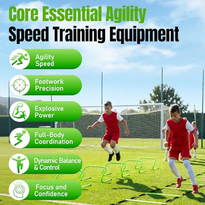 Agility Ladder,Soccer Training Equipment Set,20ft Speed Ladder,4 Agility Hurdles,Football Basketball Training Equipment,Football Accessories for Kids Youth Adults | Footwork, Speed & Agility Training