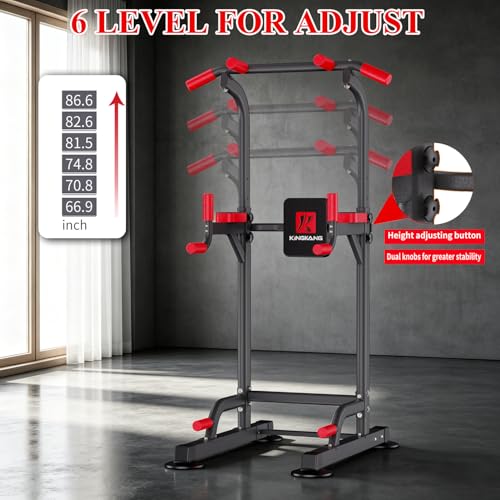 K KiNGKANG Power Tower Pull Up Bar Station, Load 450 lbs with 6-Height Adjustment Workout Dip Station for Home Gym Fitness Equipment