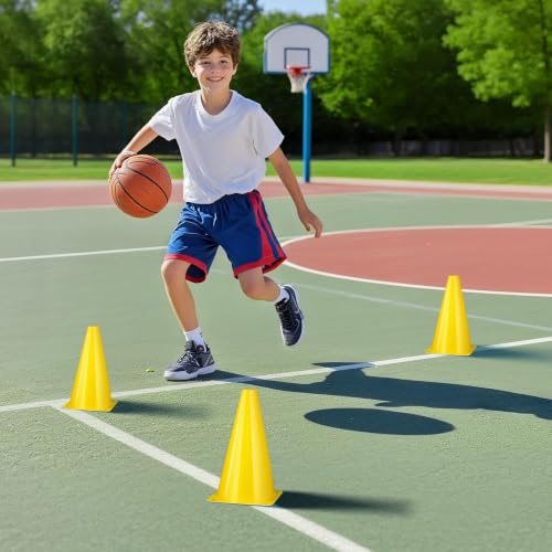 12pcs Cones 9 Inch Soccer Cones and Plastic Traffic Cones, Durable Cones for Sports Training, Ideal for Soccer, Basketball, Football, Skating, and Agility Drills Practice - color: yellow