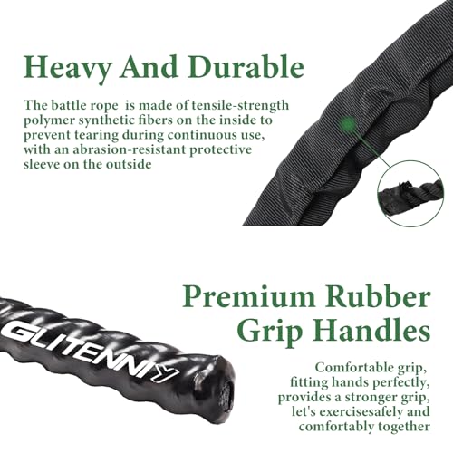 Black Battle Ropes - 1.5in x 30ft Heavy Workout Rope for Home Gym - style: Black