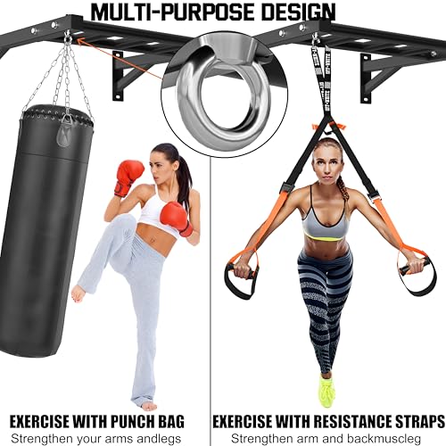 Pull Up Bar Wall Mounted, 600lbs Heavy Duty Chin Up Bar, 24" Multi-Grip Strength Training Pull-up Bars, for Garage Indoor Basement Workout Strength Training Equipment with Round Anchors