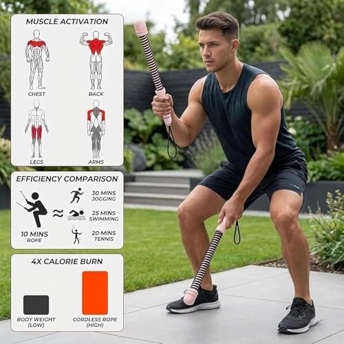 Adjustable Ropeless Battle Ropes, Cordless Battle Ropes for Home Gym, Portable Arm Exerciser Strength & Conditioning Training Rope for Full Body Workout