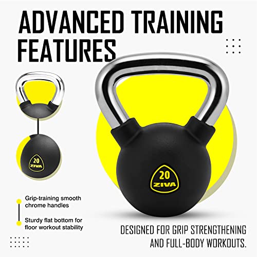 ZIVA Premium Kettlebell – Commercial Grade Rubber Urethane Coated Free Weights for Strength, Conditioning, Home Gym Workouts – Alloy Steel Grip – Available 5–50 lbs - color: b) 10lb - Black/Yellow