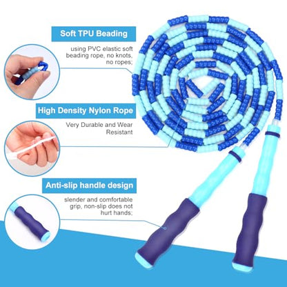 Jump Rope For Kids, Soft Beaded Jump Rope, Adjustable Length Tangle-Free Segmented Soft Beaded Skipping Rope，for Women, Men and Kids Keeping Fit, Workout and Weight Loss - color: 3 Pack