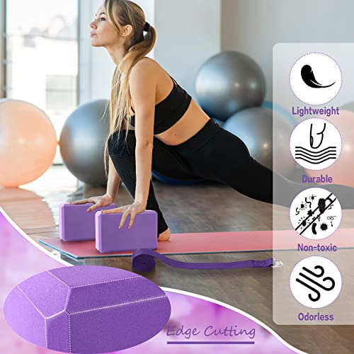 Wettarn 15 Pack Yoga Block and Strap Set 15 Pcs Non-slip Yoga Blocks with 15 Pcs Metal D Ring Stretching Exercise Workout Fitness Accessory for Gym