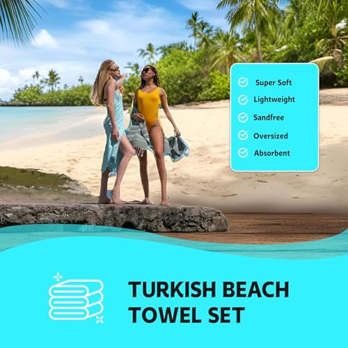 HAVLULAND Turkish Beach Towel Set of 6 Oversized 72x40 100% Turkish Cotton - color: Grey, size: 6 Pack