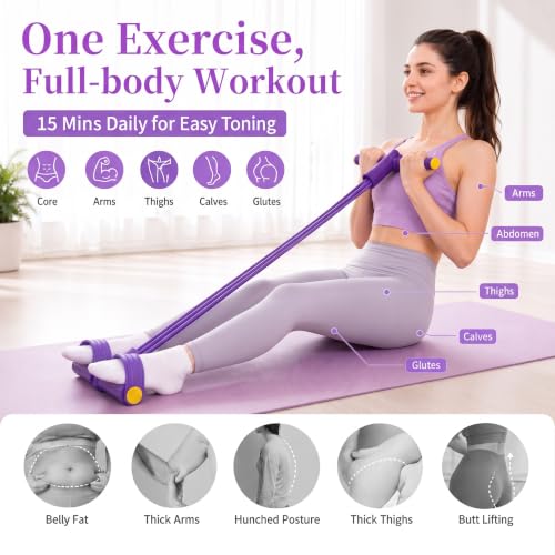 Pedal Resistance Band with Handle,4/6/8 Tubes Options,Full-Body Use - color: 8Tubes-Purple