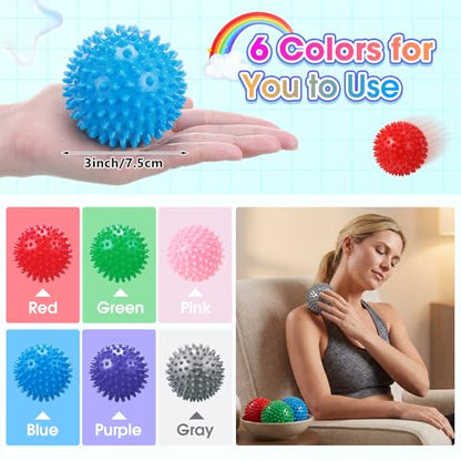 Liliful 12 Pcs Spiky Massage Ball Hard Foot Ball Roller Massager Firm Foot Arch Trainer 3 Inch for Deep Tissue Plantar Fasciitis Back Hands Muscles Soreness Exercise (Mixed Color)