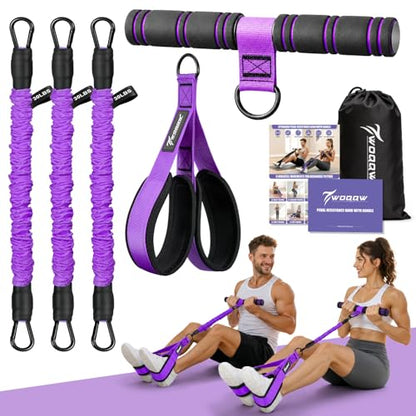 WOQQW Multifunction Pedal Resistance Band with Handle, Upgraded 3 Tube Adjustable Foot Resistance Bands for Core, Arm, Legs, Body Puller Trainer - Sit Up Exercise Equipment for Women Men