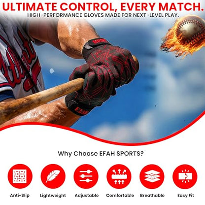 Baseball Batting Gloves for Youth Adult Kids Boys Softball - color: RED, size: Adult Medium