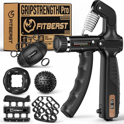 FitBeast Grip Strength Trainer, Hand Gripper Strengthener Kit - 6 Pack with Adjustable Resistance Forearm Strengthener, Forearm Exerciser and Massage Balls for Hand Therapy, Grip Training - color: Black