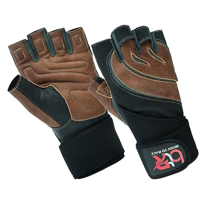 Weight Lifting Leather Padded Gloves for Men and Women Fingerless Body Building Long Wrist Support Training Gym Exercise Powerlifting Gloves Unisex Design