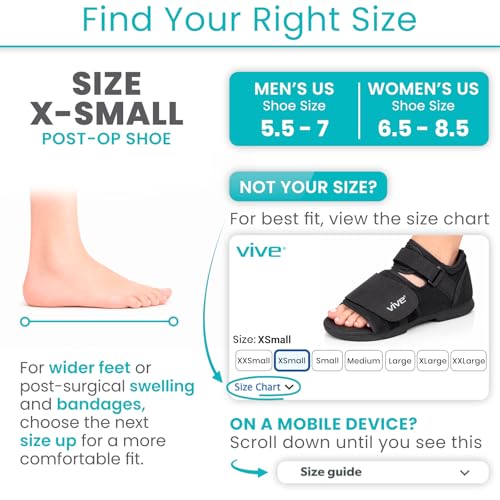 Vive Rounded Post Op Shoe for Injured Foot - Orthopedic Recovery Shoes for Women, Men - Lightweight, Adjustable Medical Walking Shoe for Post Surgery, Stress Fracture, Bunions, Sprains - Left or Right (X-Small)