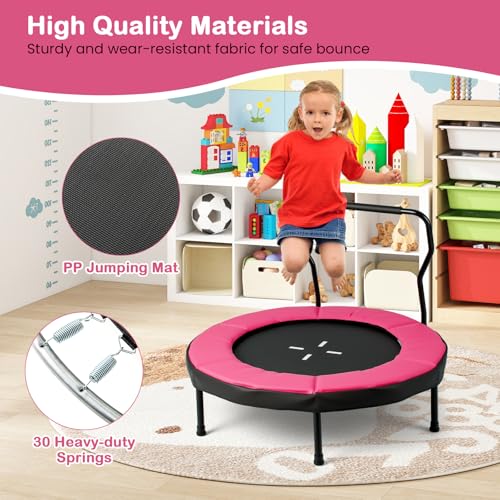 GYMAX Rebounder Trampoline Adult, 40" Mini Fitness Trampoline with Detachable Handle, Safety Foam Pad & Non-Slip Foot Pads, Exercise Rebounder for Indoor Outdoor Kids Adults