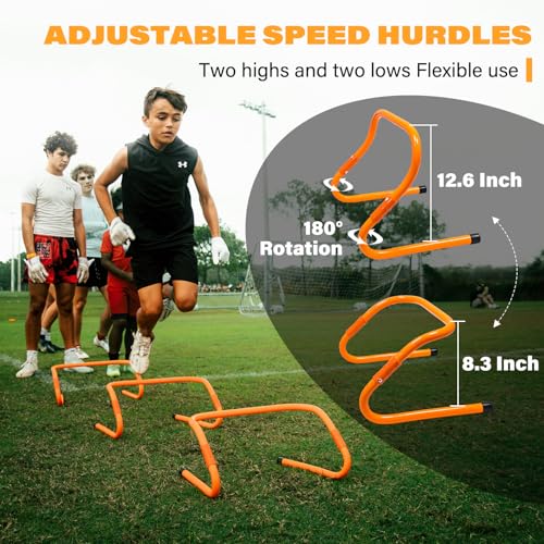Soccer Agility Training Equipment Set, 20ft Speed Ladder, 12 Soccer Cones, 4 Hurdles, Running Parachute, Jump Rope, Basketball Football Soccer Training Equipment