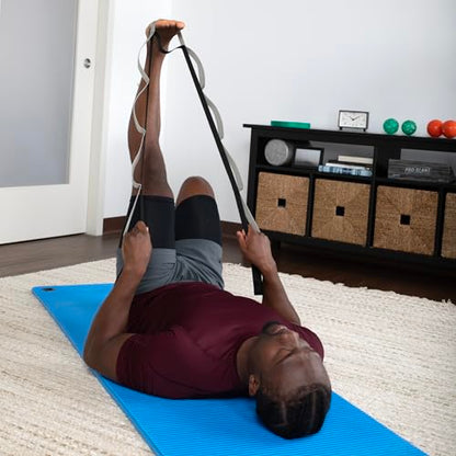 OPTP Stretch Out Strap Pro with Stretching Exercise Book, 11 Loop Stretching Strap for Yoga and Pilates, Physical Therapy Strap for Leg and Knee Recovery. Made in the USA
