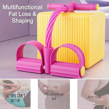 Multifunction 6-Tube Pedal Resistance Bands with Handles, Sit-up Puller, Yoga, Ab Workout, Home Gym Equipment, Full Body Exercise Trainer for Men & Women（Pink）