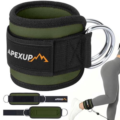 Ankle Strap for Cable Machine, Ankle Resistance Bands, Cable Kick Back Ankle Straps for Gym, Glute Workouts, Leg Extensions, Adjustable Straps with Neoprene Padding - color: Army Green, style: Single