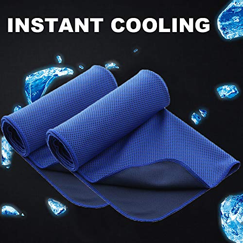 10 Pack Cooling Towels Bulk Microfiber Ice Towel Quick Dry Breathable Chilly Sweat Towel Stay Cool Towel for Neck Face Yoga Gym Workout Running Beach with Carabin Bag, 40x12'', Dark Blue - color: Dark Blue