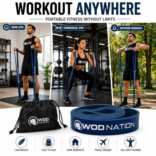 WOD Nation Pull Up Assistance Bands (10-175lbs Band) - Best for Pullup Assist, Chin Ups, Resistance Bands Exercise, Stretch, Mobility Work & Serious Fitness - 41 inch Straps