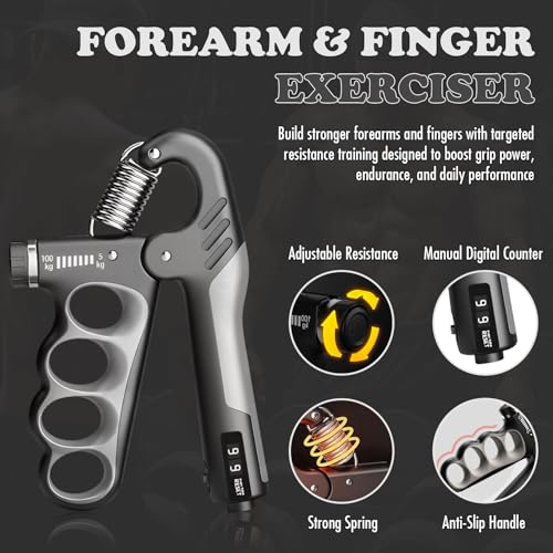 Adjustable Grip Strength Trainer Hand Gripper for Grip Strength, Forearm & Wrist Strengthener, Hand Exerciser for Strength Training & Therapy 11-220Lbs(5-100KG) - color: Gray