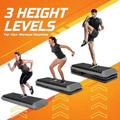 43'' Wide Adjustable Aerobic Step Platform - 4 Stackable Risers for Home Gym Cardio, Strength & Full-Body Training - color: Grey