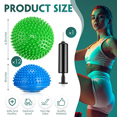 12 Pack Balance Pods Stability Balance Trainer Dots with Needle Pump Half Spiky Fitness Ball Domes for Men Women Stability Training, Physical Therapy, Core Strength Gymnastics Home Exercise