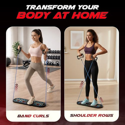 Plank Board & Push Up Board 22-in-1 with Resistance Bands – Core Trainer with Foam Elbow Pads, Foldable Home Gym Equipment for Men & Women