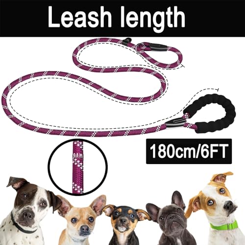 6 FT Heavy Duty Dog Leashes with Comfortable Padded Handle,Wine Red - color: Wine Red, size: 6 Feet x 1/2 Inch