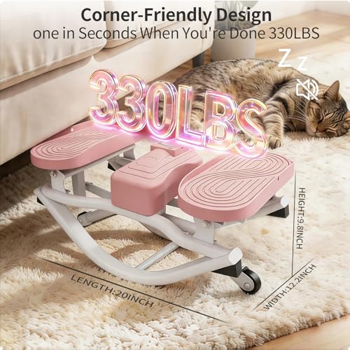 Rock Stepper, Side to Side Rock Stepper Exercise Machine, Low-Impact Balance Board with Digital Counter and Resistance Band, 330 LBS Weight Capacity for Full Body Workout Balance - color: Pink