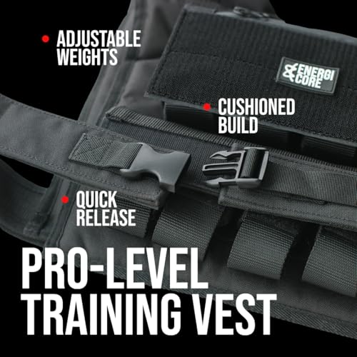 ENERGI CORE Adjustable Weighted Vest , 20lbs/30lbs/40lbs - Heavy Duty Tactical Weight Vest for Men & Women Workout - Removable Iron Weights, Reflective Strip & Zipper Pocket - Strength Training, Running & Fitness