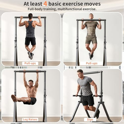 Foldable Power Tower Dip Station for Pull Ups, 58.3"-76.8" 12 Level 700 LBS, Adjustable Dip Handles & Assistance Bands Foldable Home Gym Equipment - color: 58.3"-76.8" with Dual Dip Handles