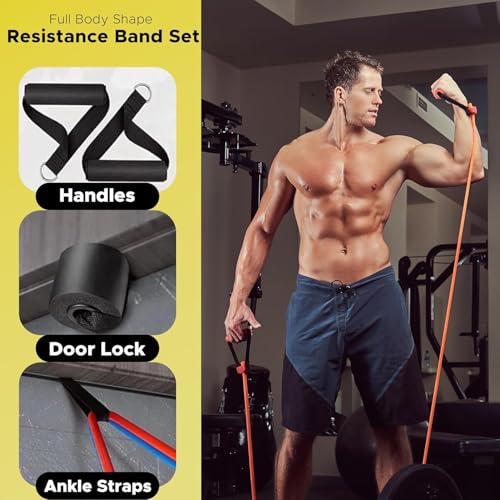 Stretch 11Pcs Resistance Bands Set for Exercise, Stretching and Workout Toning Tube Kit with Foam Handles, Door Anchor, Ankle Strap and Carry Bag for Men, Women
