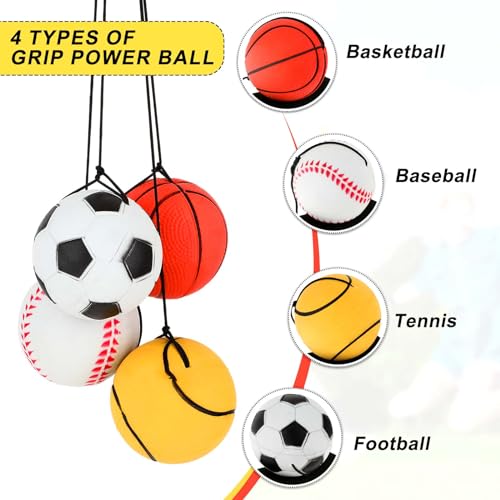 4 Pieces Wrist Return Ball, 2 Inch Rubber Rebound Ball Wristband On A String Sports Wrist Ball Includes Basketball, Baseball and Football for Teens Adults Wrist Exercise or Play
