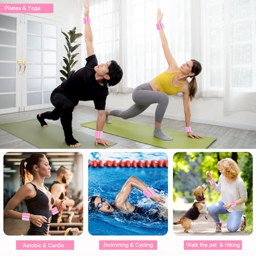 Wrist Weights Set of 2, Wearable Arm & Leg Weights for Women & Men, Adjustable Wrist Ankle Weights for Walking, Yoga, Swimming, Gym, 2lb - color: Pink1