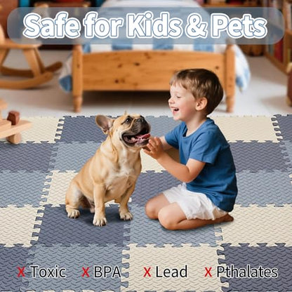 Foam Play Mat, EVA Non-Toxic Interlocking Floor Mats - color: White/Dark Blue/Gray Blue, size: 16 Pcs/47.2*47.2