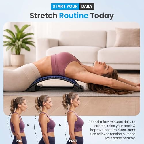 Spine Decompression Back Stretcher with Massage Ball - 3 Level Adjustable Back Cracker Board for Lower Back Comfort - Posture Support and Scoliosis Aid for Home, Office & Gym