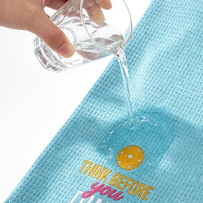 4 Pcs Pickleball Towels, Microfiber Embroidered Waffle Athletic Towel 16" x 24" with Clip Pickleball Fan Accessories for Women Men Ball Gifts Gym Towels