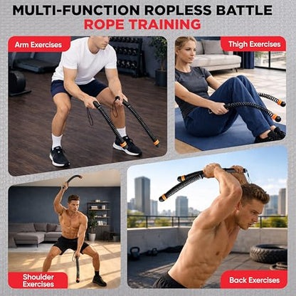 Adjustable Ropeless Battle Ropes – Weighted Cordless Battle Rope Set with Variable Resistance, Wrist Straps & Workout Guide Poster – Portable HIIT & Home Gym Training Equipment