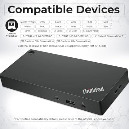 40AY0090US Lenovo Thinkpad Docking Station Dual Monitor - Supports 4K Display, Thinkpad Dock with 90W Adapter, HDMI, DisplayPort, USB C Cables & Cloth - Lenovo Docking Station