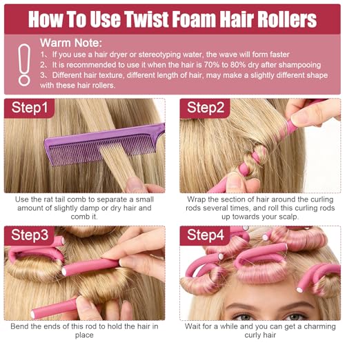 30Pcs Heatless Hair Curlers 7”x0.39“ Flexi Rods for Short Medium Long Hair - color: 7" x 0.39"