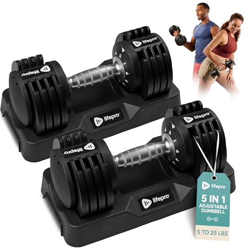 Lifepro Adjustable Dumbbells & Weights for Home Gym, Quick-Adjust - color: Dark Black