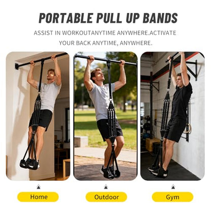 Pull Up Assistance Bands, Heavy Duty Resistance Bands for Pull Up Bar, 75-300lbs Adjustable Assist Bands with 5 Loop Bands & Cooling Towel, Home Gym Fitness for Men Women