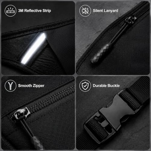Simptech Running Belt Bag - Lightweight Reflective Waist Fanny Pack for Men Women, Quick-Dry 3-Pocket Running Gear with Phone Holder for Hiking Cycling Travel Essentials (Black)