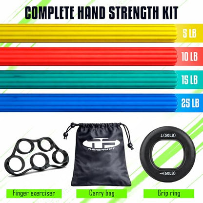 Flex Bars Training Kit with Hand Therapy Ring and Finger Exerciser - 4 Resistance Bars Set for Elbow Therapy and Grip Strength - Relieves Tennis Elbow Pain - Flex Bars for Physical Therapy