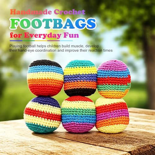 6Pcs Handmade Knitted Footbag, Colorful Crochet Footbag Sacks, 2026 Upgraded Footbags Knitted, Soft Pellet Filled Sack for Skill Training, Random Color and Style Sent