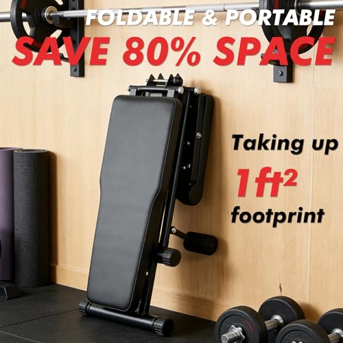 Foldable Adjustable Weight Bench for Home Gym, Flat/Incline/Decline Workout Bench Press, 440 LBS Multi-Functional Strength Training Bench for Weightlifting, Full Body Exercise