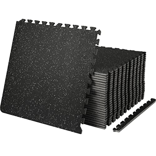 VEVOR 0.56Inch 100sq.ft Exercise Equipment Mats, 25 Tiles Upgraded Rubber Top with High Density EVA Foam, Interlocking Gym Flooring for Home Gym, 25 x 25In Gym Mats, Puzzle Workout Mats, Black & Gray