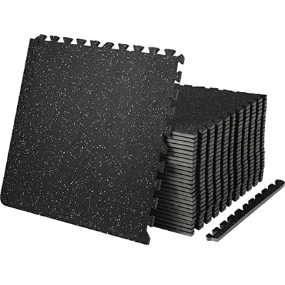 VEVOR 0.56Inch 100sq.ft Exercise Equipment Mats, 25 Tiles Upgraded Rubber Top with High Density EVA Foam, Interlocking Gym Flooring for Home Gym, 25 x 25In Gym Mats, Puzzle Workout Mats, Black & Gray