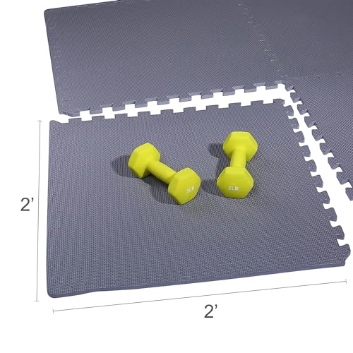 BalanceFrom 2-Pack 36-Count 24x24x0.5 Inch EVA Interlocking Foam Exercise Tile Mat, Gray – Non - Slip Puzzle Flooring For Home Gym, Fitness Studio